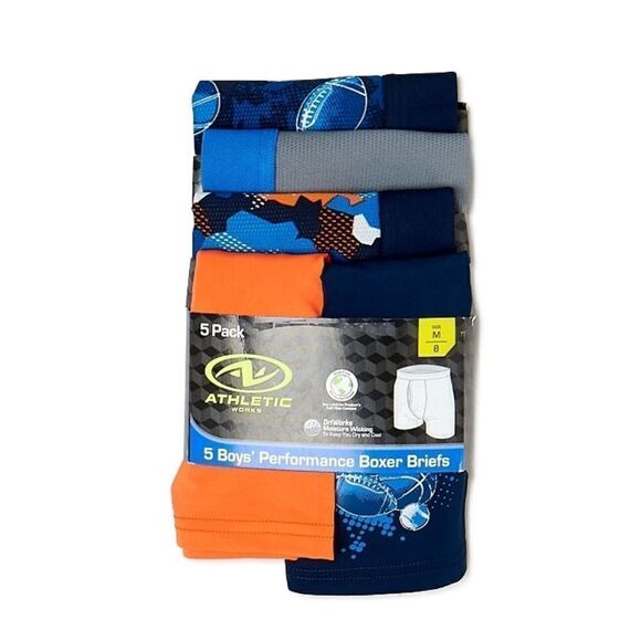 Boys Performance Lightweight Breathable Boxer Briefs Underwear 2, 5-Packs Size M - Picture 4 of 4